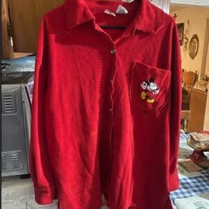 Disney Red Button-Up Shirt with Mickey Mouse Embroidery